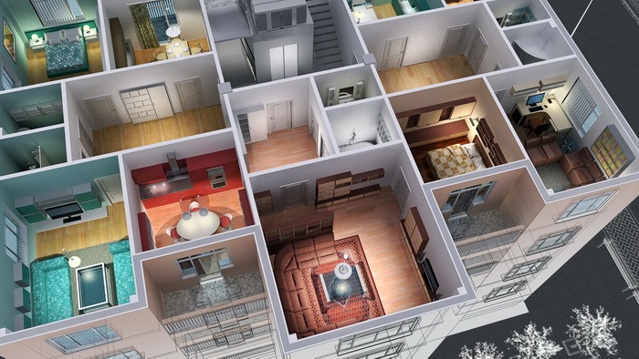 Planning of all apartments on the floor of a high-rise building